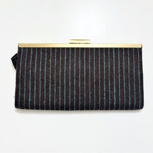 Brown + Turquoise Striped Clutch Purse w/Gold Hardware (5x9 inches), Like New